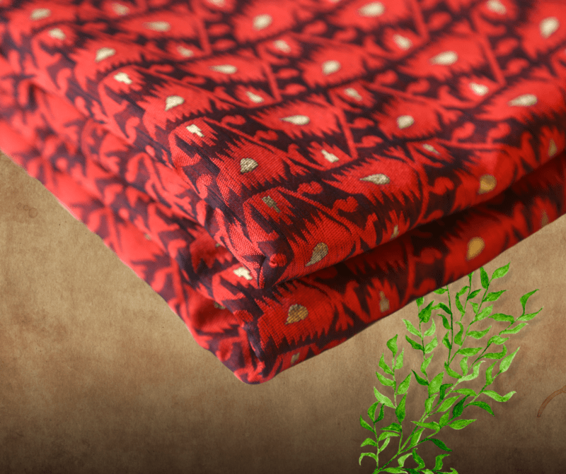 Red Jamdani Chanderi Saree with Leheriya patterned Embellished Belt main image 1