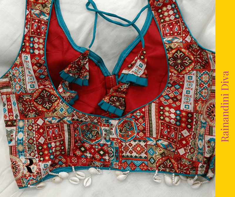 Red Cotton Ajrakh Blouse Royal Neck Red Cotton Ajrakh Blouse Royal Neck