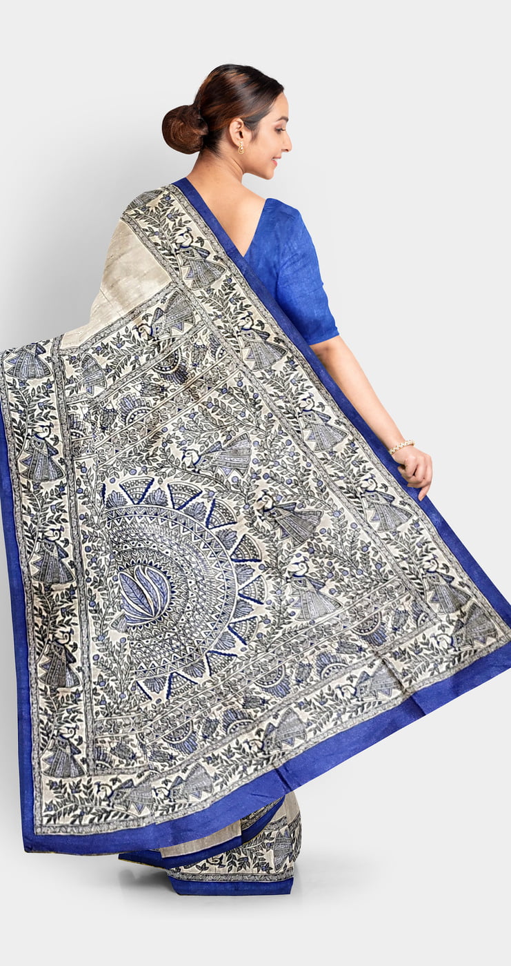 Blue - Vidarbha Handloom Pure Tussar Ghicha Silk Fabric 01