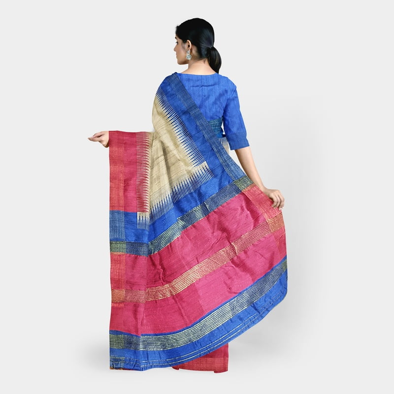 Ikkat Ghicha Silk Saree Handloom Tussar Blue with BP Ikkat Ghicha Silk Saree Handloom Tussar Blue with BP