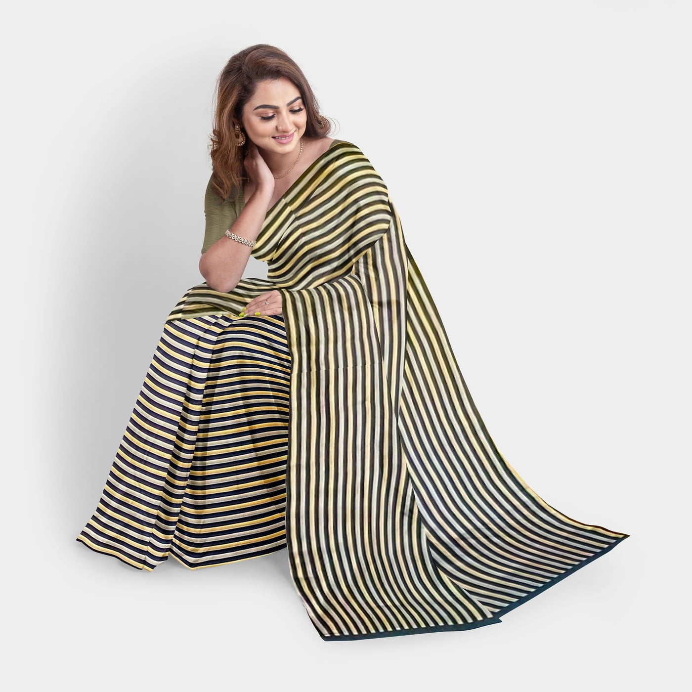 Bollywood Special Tri-Colour Satin Saree with BP Bollywood Special Tri-Colour Satin Saree with BP