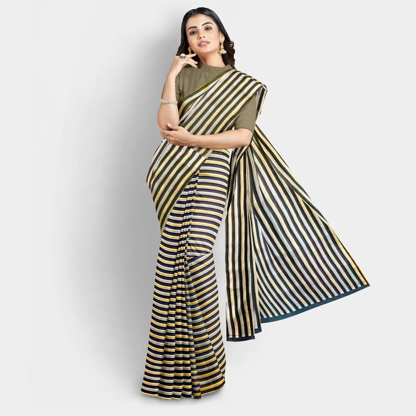 Bollywood Special Tri-Colour Satin Saree with BP Bollywood Special Tri-Colour Satin Saree with BP
