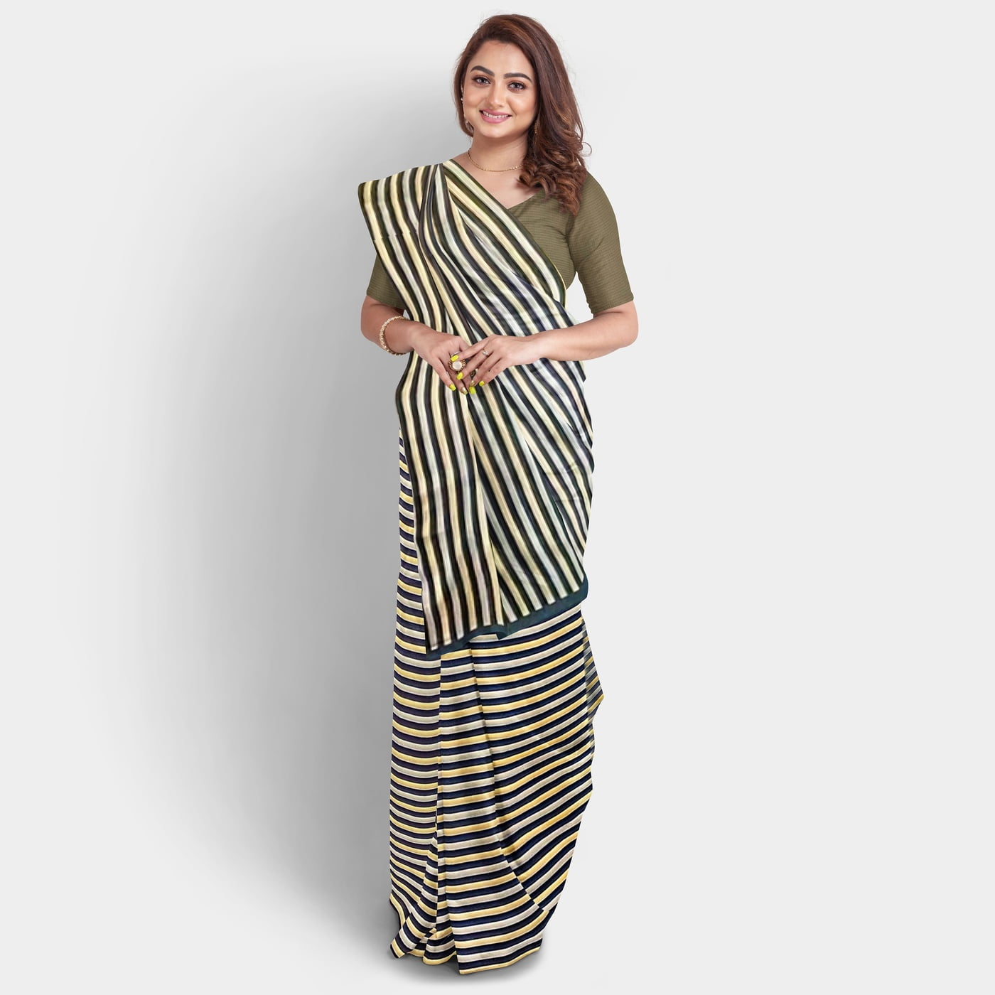 Bollywood Special Tri-Colour Satin Saree with BP Bollywood Special Tri-Colour Satin Saree with BP