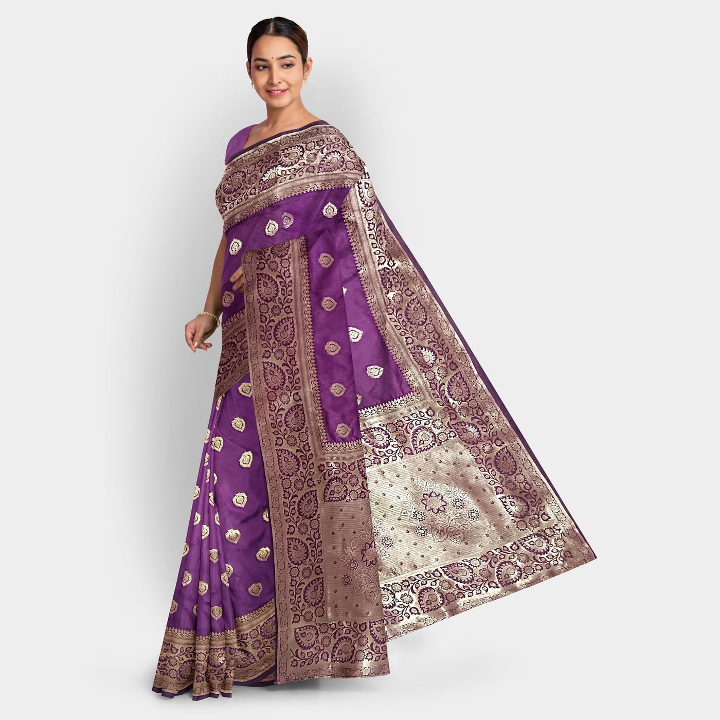 Rainandini Crisyana Handloom Purple Silk Zari Saree with BP Rainandini Crisyana Handloom Purple Silk Zari Saree with BP