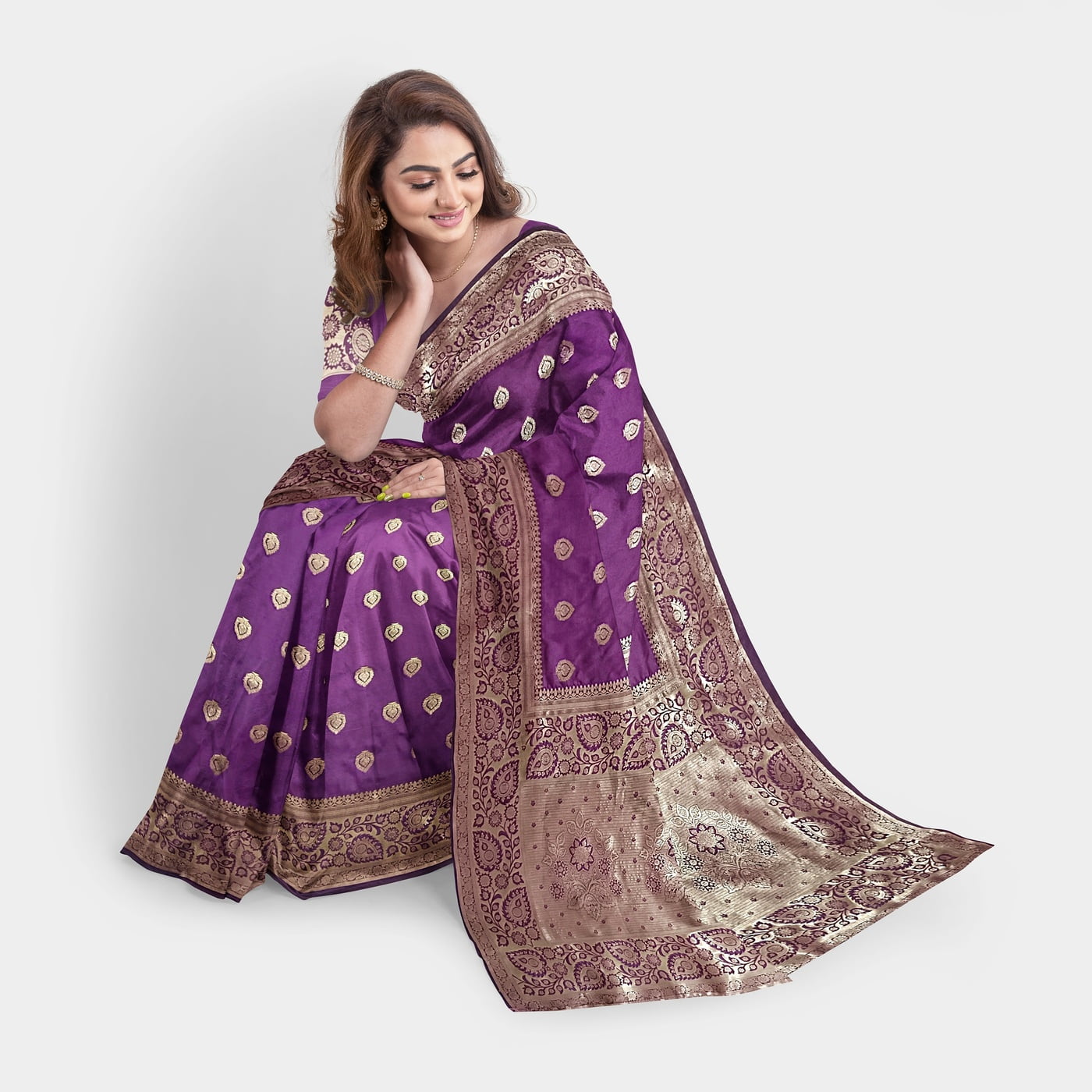 Rainandini Crisyana Handloom Purple Silk Zari Saree with BP Rainandini Crisyana Handloom Purple Silk Zari Saree with BP