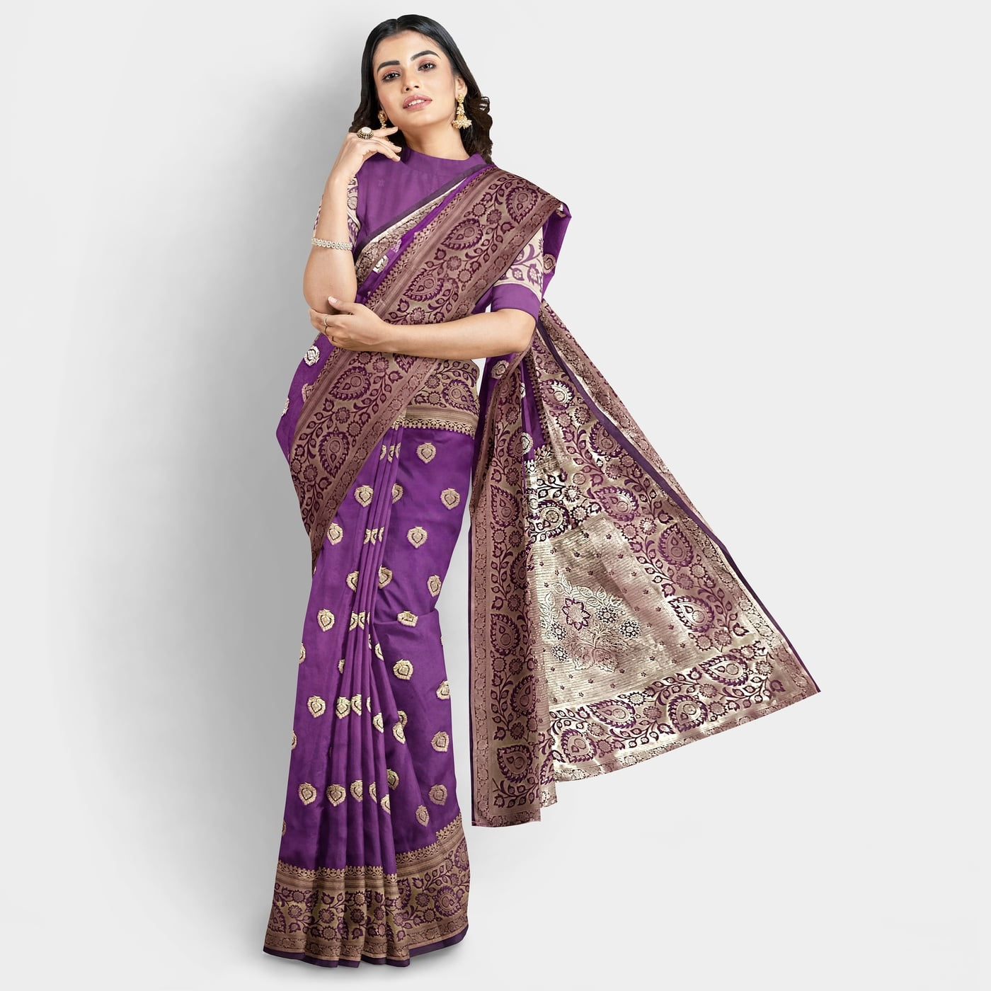 Rainandini Crisyana Handloom Purple Silk Zari Saree with BP Rainandini Crisyana Handloom Purple Silk Zari Saree with BP