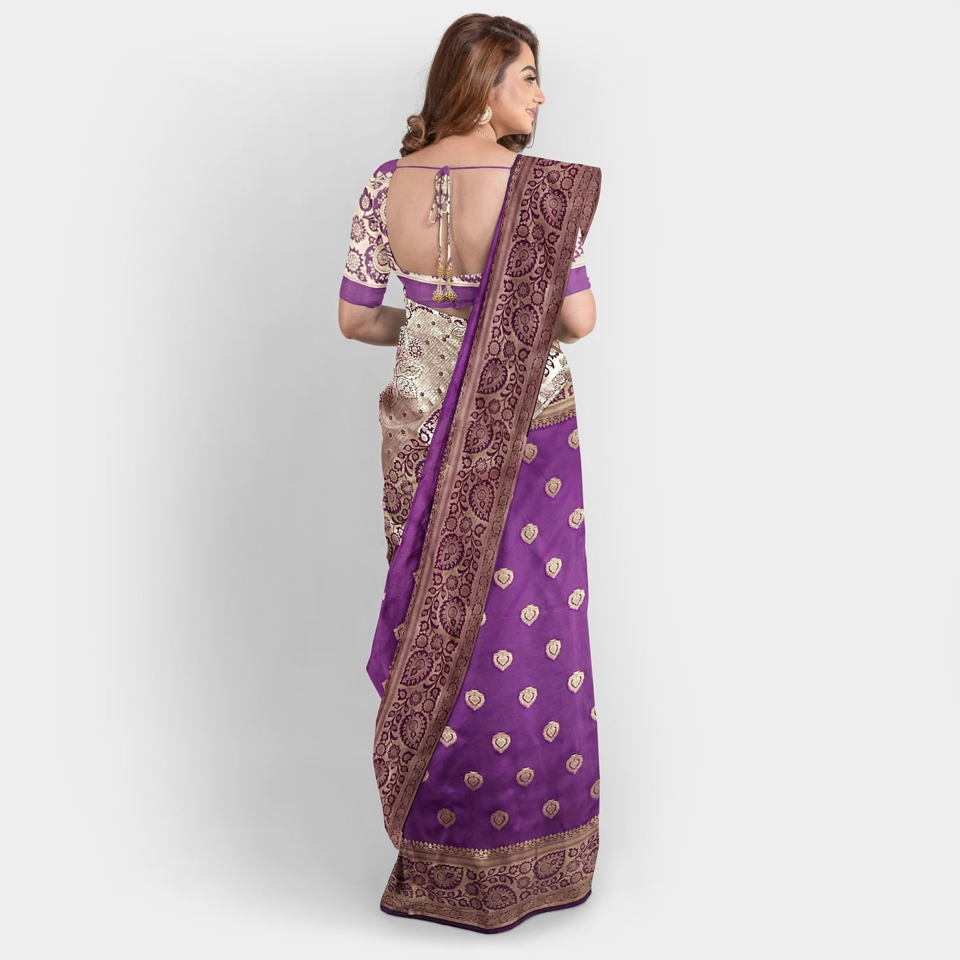 Rainandini Crisyana Handloom Purple Silk Zari Saree with BP Rainandini Crisyana Handloom Purple Silk Zari Saree with BP