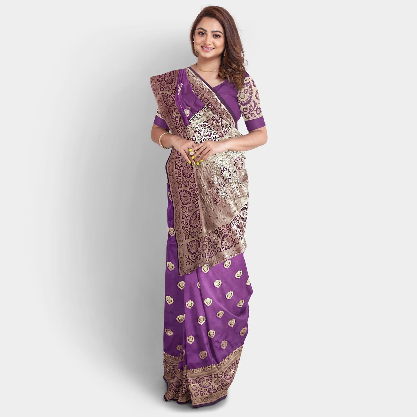 Rainandini Crisyana Handloom Purple Silk Zari Saree with BP Rainandini Crisyana Handloom Purple Silk Zari Saree with BP