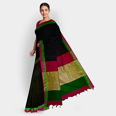 Black Khaadi with Magenta, Copper and Olive Green border with BP