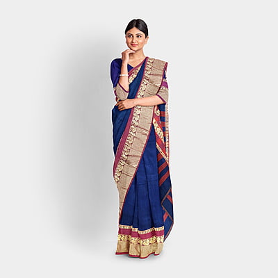Khaadi Embroidered Saree - Steel Blue with BP